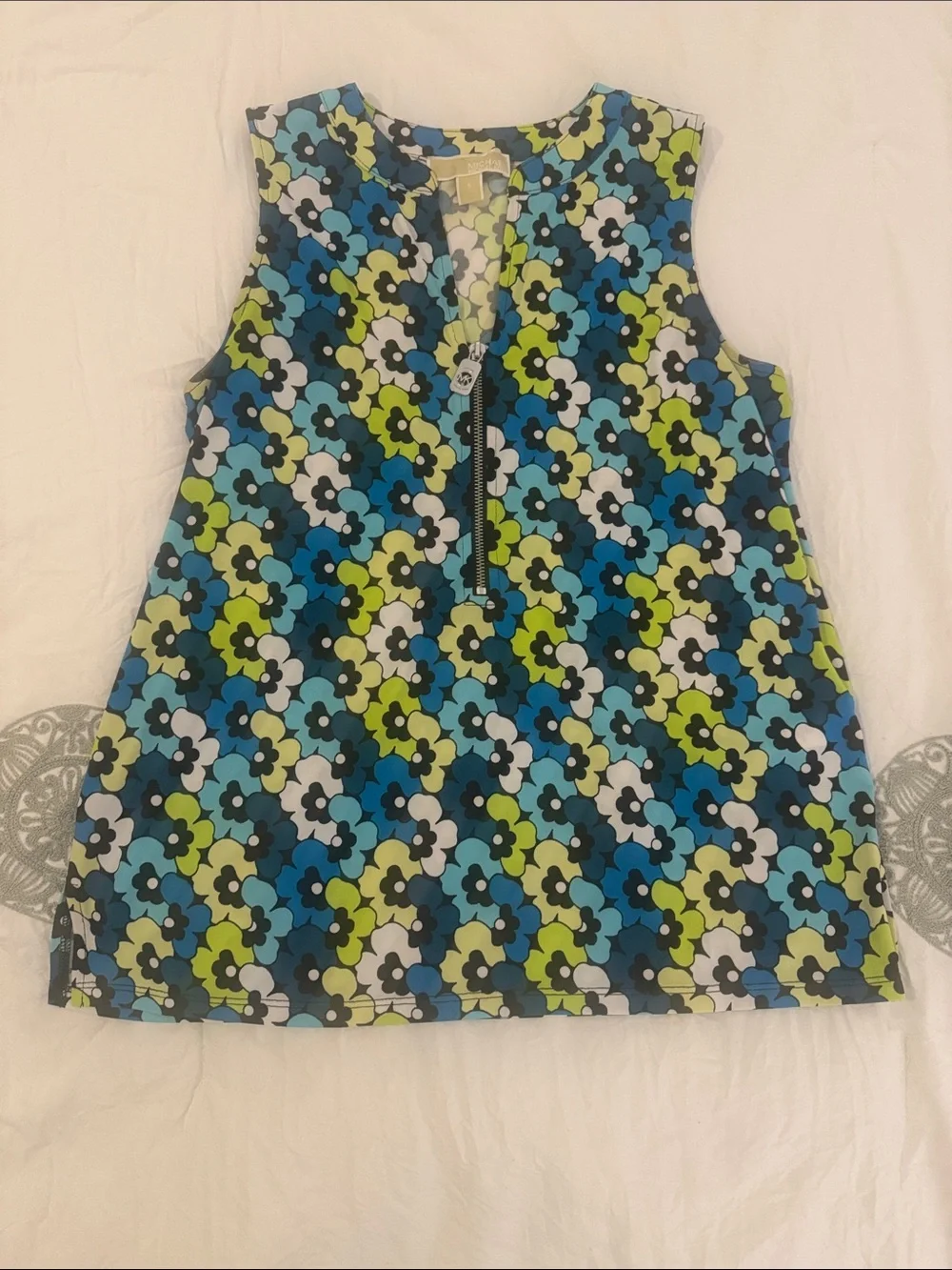 Michael Kors Blue, Lime & White Floral Tank Top